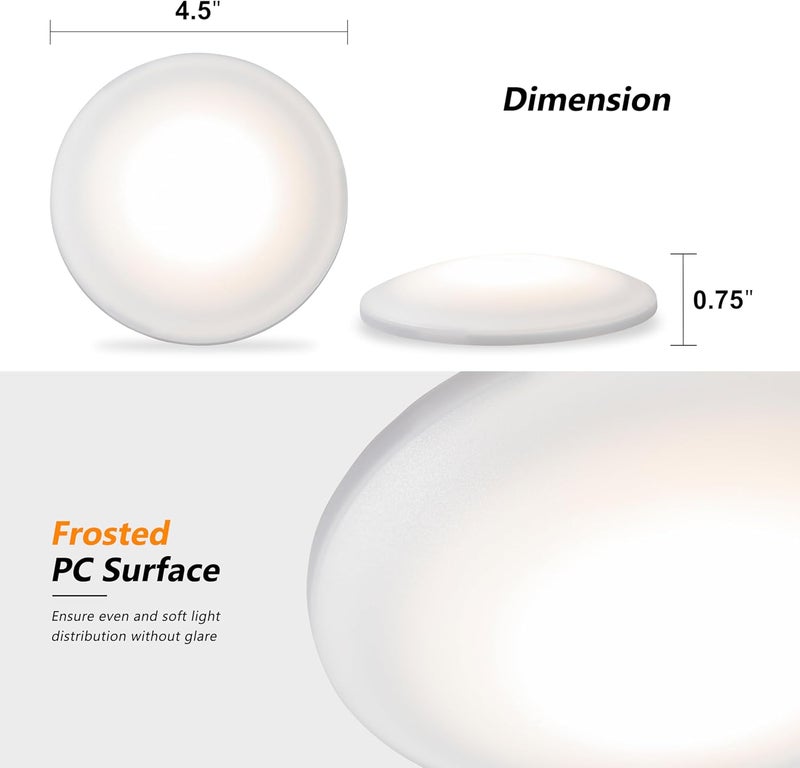 RVsmattly 8 Pack DC12V RV Interior Lights,4.5in Led Puck Light,Surface Mount RV Ceiling Dome Light for Motorhome Camper Trailer Boat,4W/3300K/360LM,No Switch - Image 2